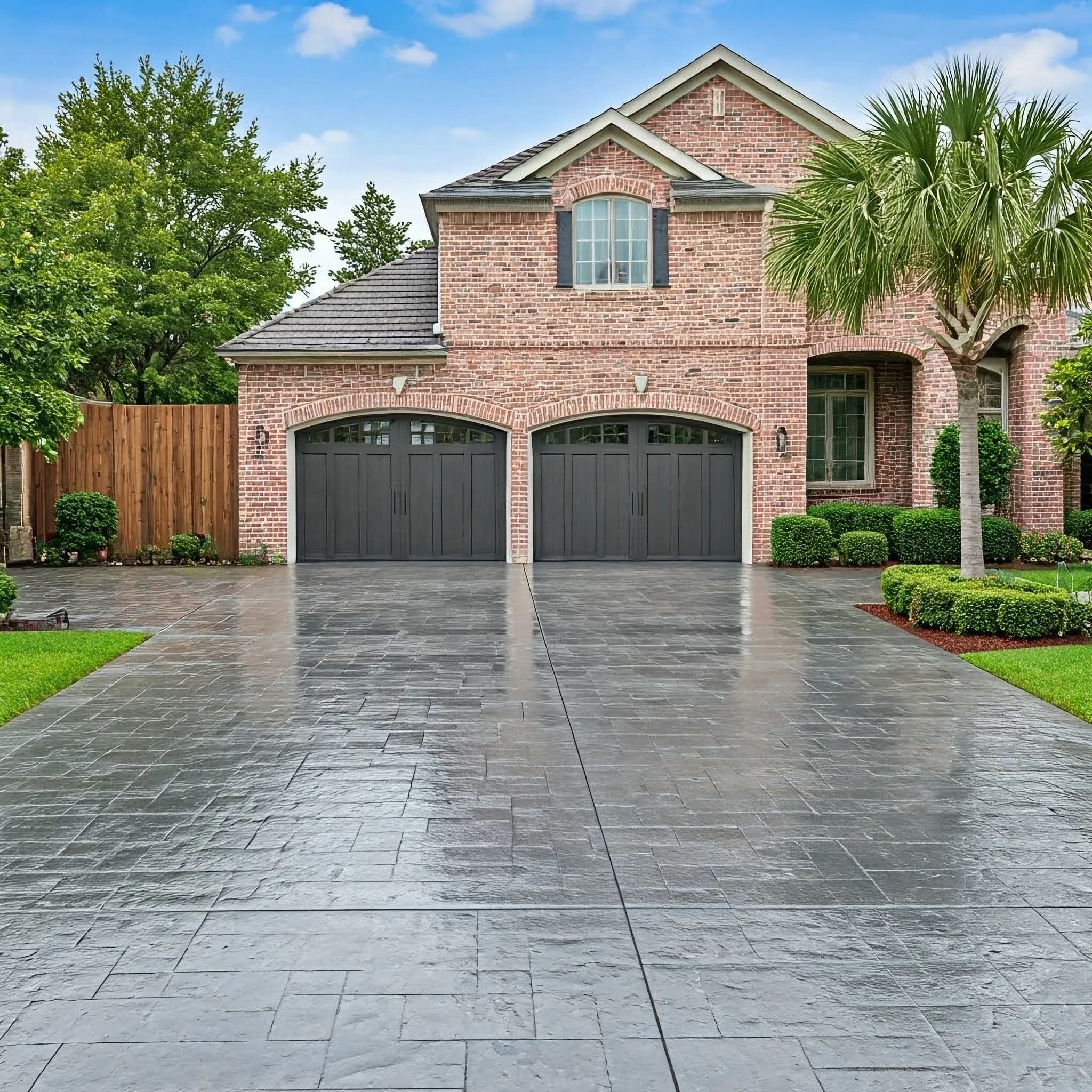 Decorative stamped concrete driveway installed by Backyard Bobby's in Anne Arundel County Maryland